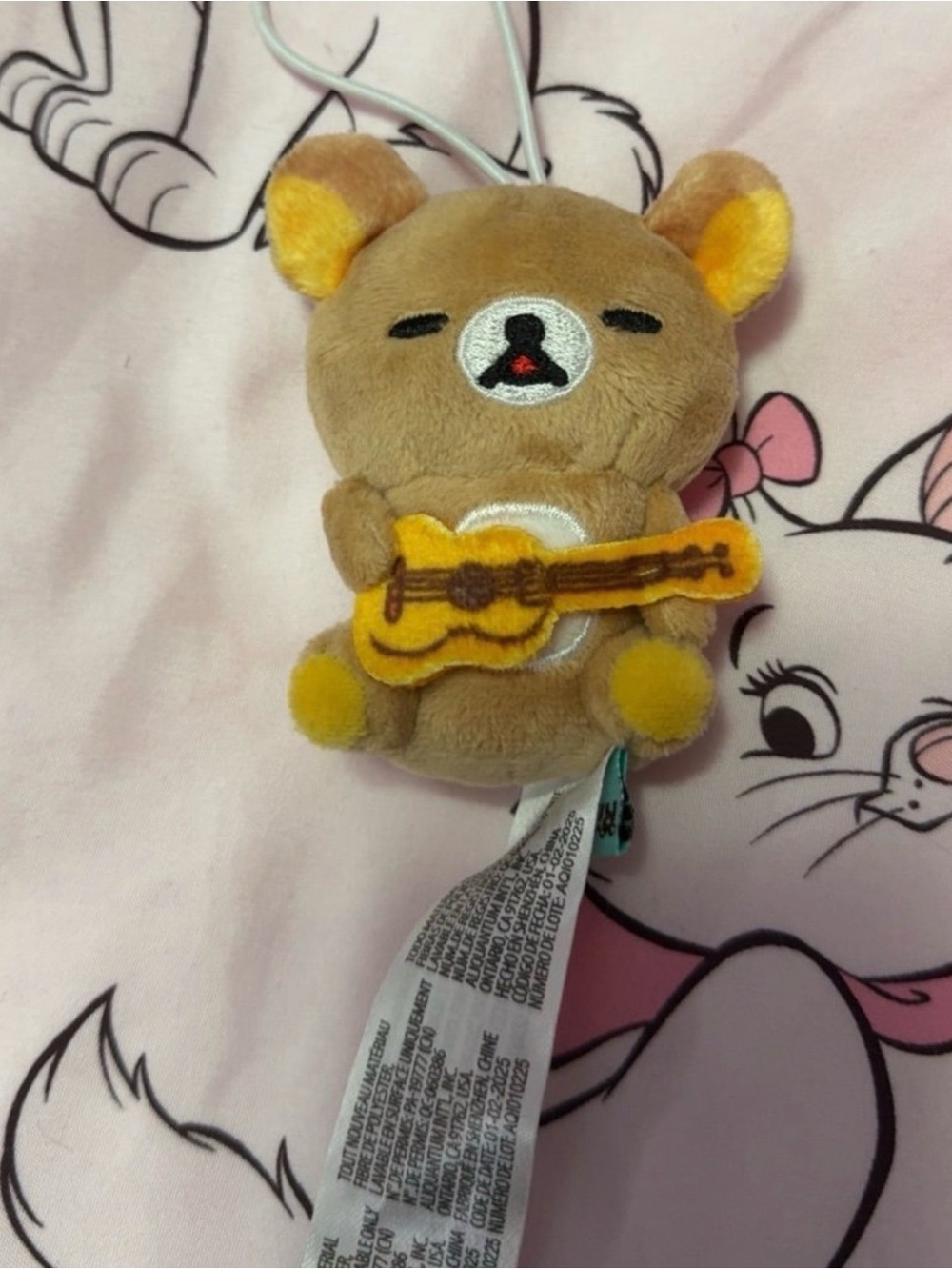 Plush Brown Bear Keychain with Yellow Guitar